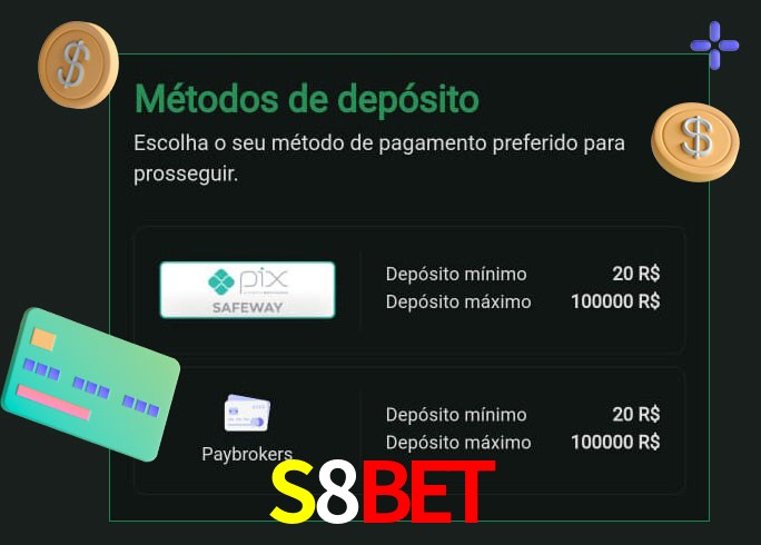 O cassino S8Bet oferece uma grande variedade de métodos de pagamento